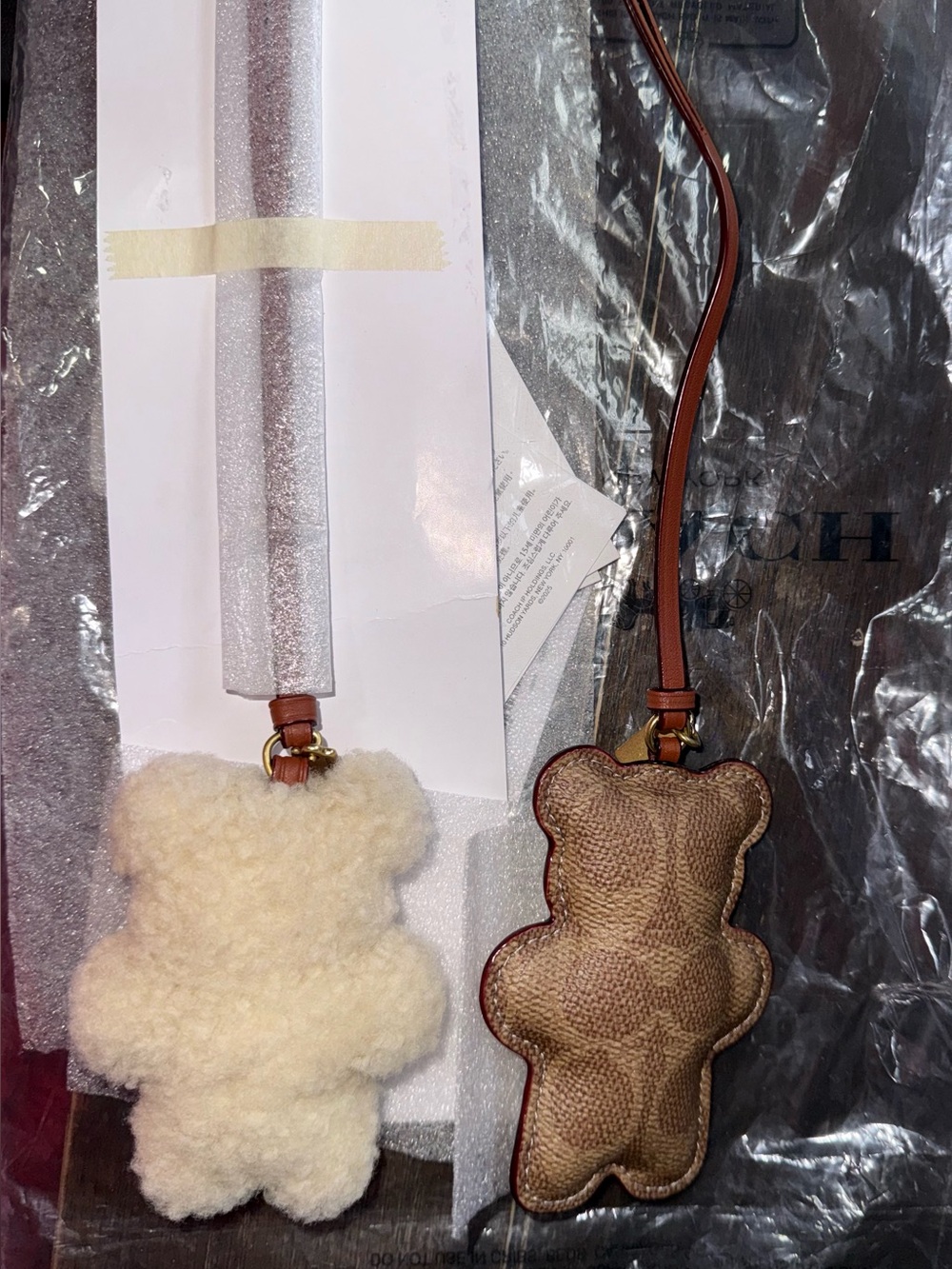 Coach Bear Puffy Bag Charm In Shearling & Bear Puffy Bag Charm In Signature